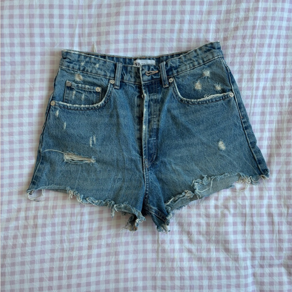 Zara Frayed Hem Blue Jean Shorts